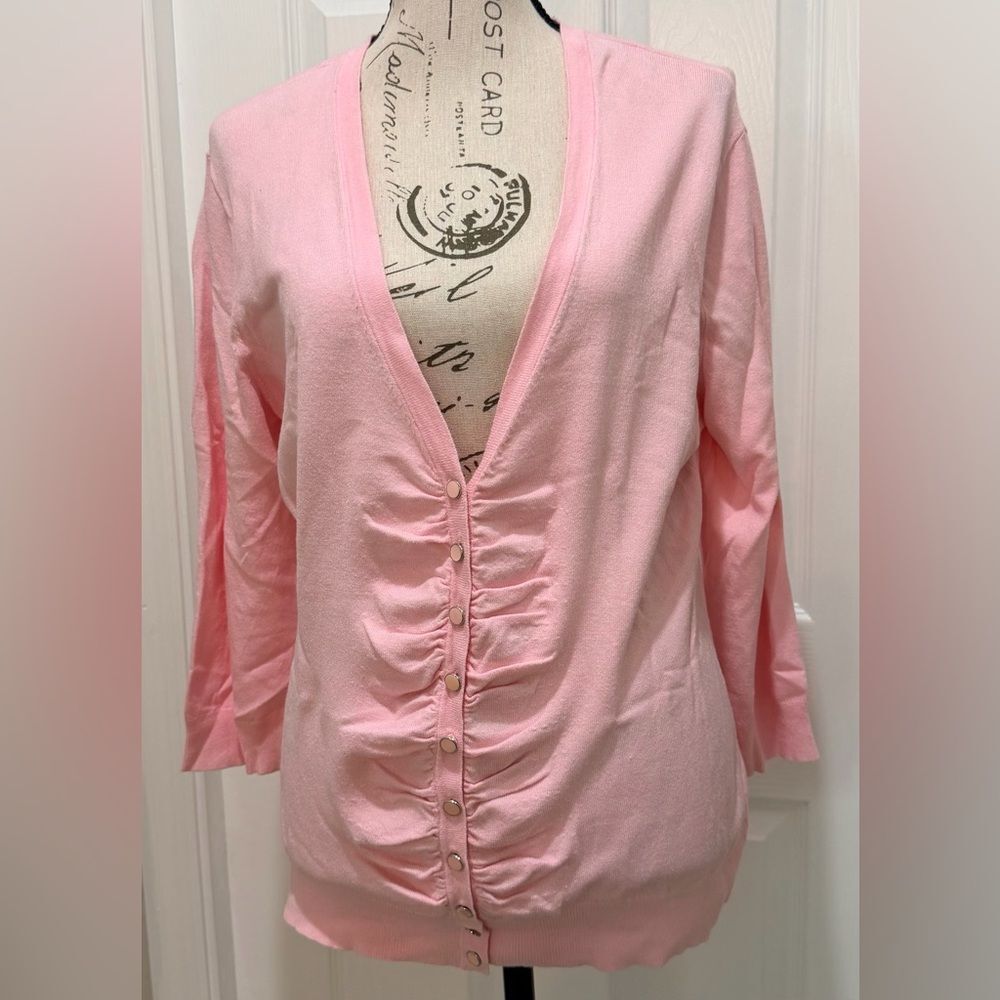 New York & Company Light Pink Ruched Button-Up Blouse - Picture 2 of 6
